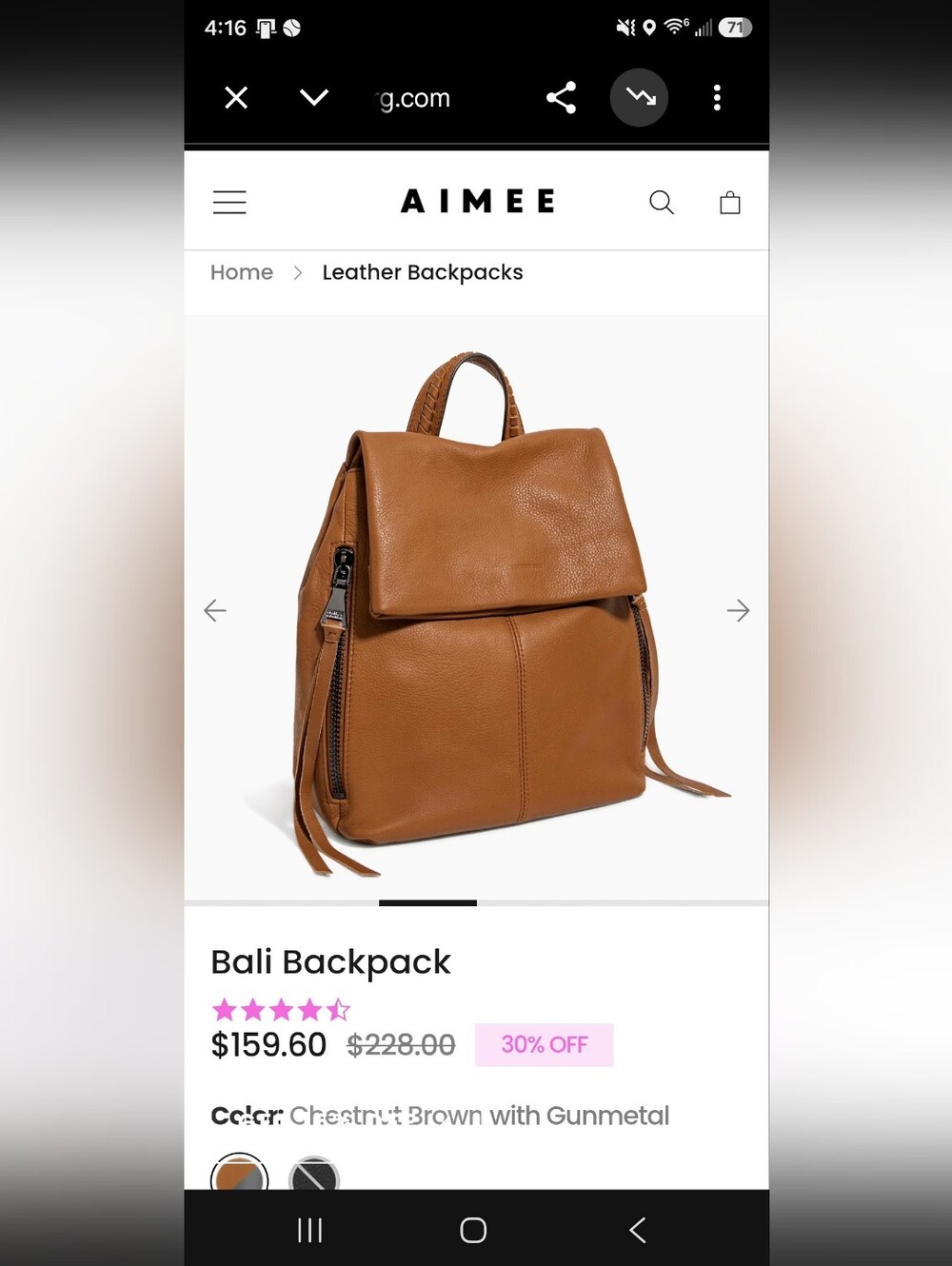 Aimee Chestnut Brown Leather Bali Backpack